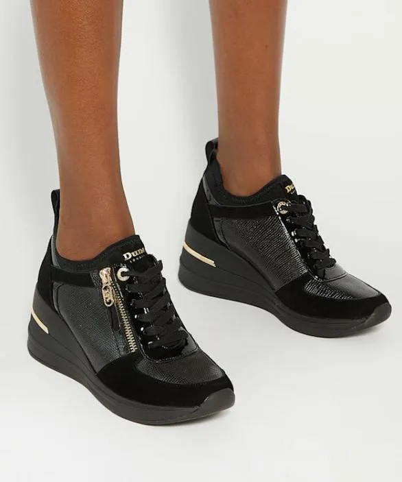 Dune London Trainers Women Eiline 2 Black Lace Up Wedge Trainers Black
