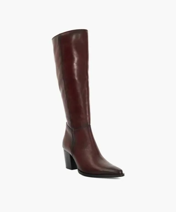 Dune London Western Cowboy Boots Women Silahs Burgundy Leather Western Knee High Boots Black