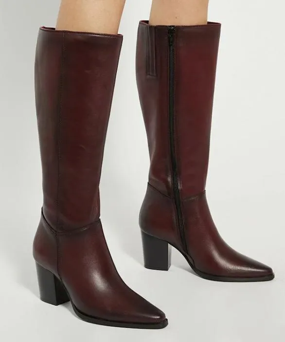 Dune London Western Cowboy Boots Women Silahs Burgundy Leather Western Knee High Boots Black