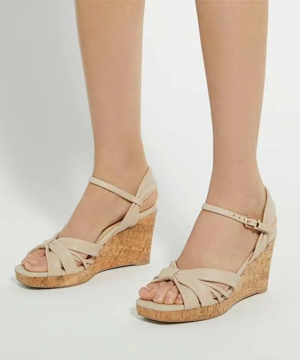 Dune London White Sandals Women Kander Cream Cork Wedge Heel Sandals Neutral