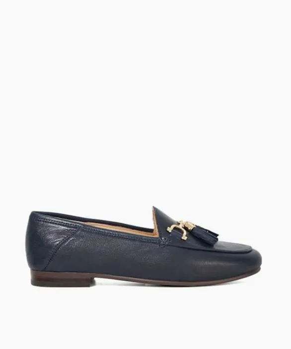 Dune London Wide Fit Shoes Women Greysons Navy Wide Fit Snaffle Trim Loafers Blue