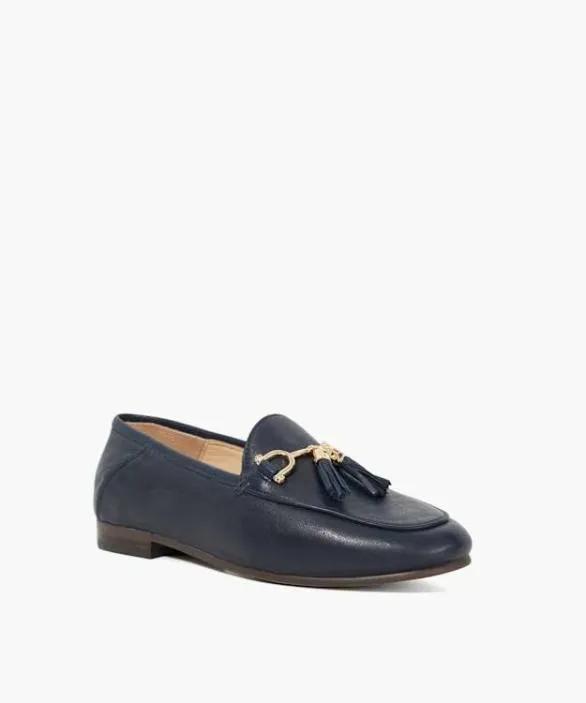 Dune London Wide Fit Shoes Women Greysons Navy Wide Fit Snaffle Trim Loafers Blue