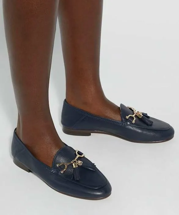 Dune London Wide Fit Shoes Women Greysons Navy Wide Fit Snaffle Trim Loafers Blue