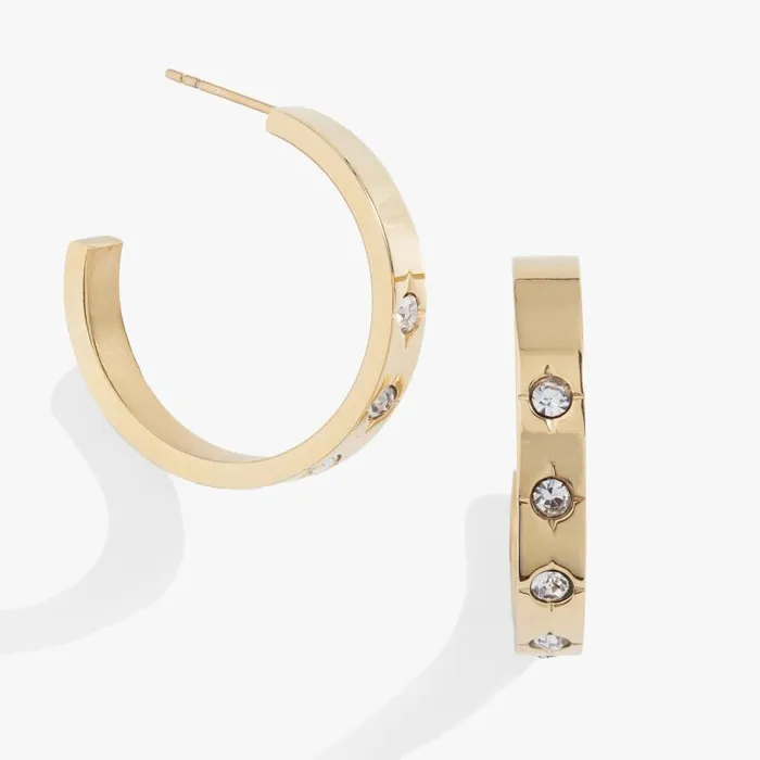 Earrings Women Alex And Ani Crystal Accent Hoop Stainless Steel Gold