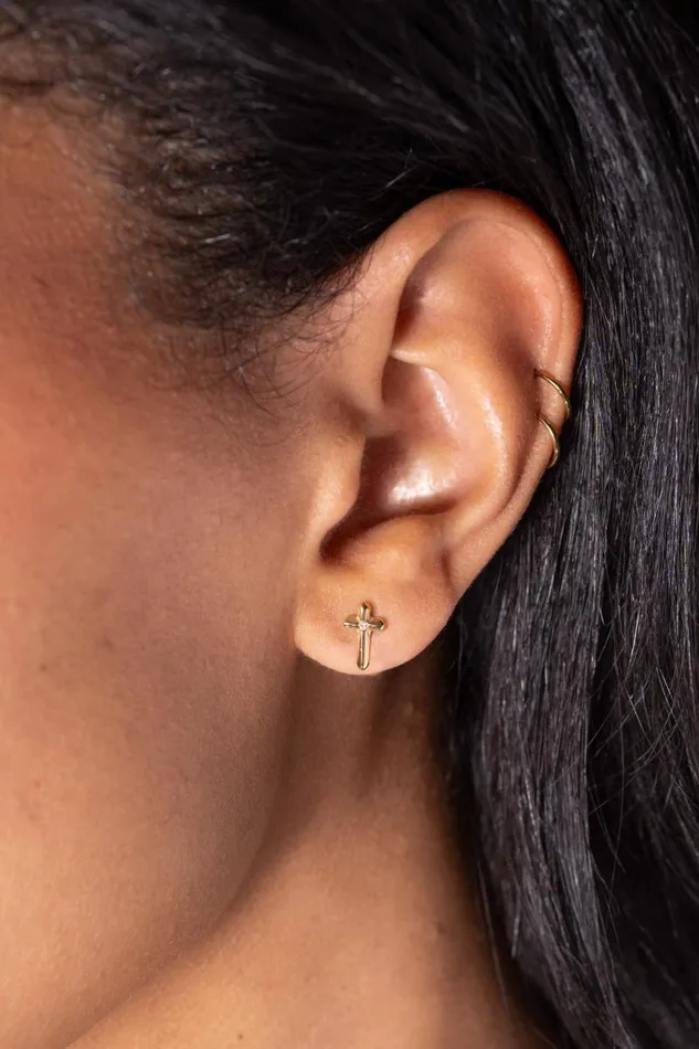 Earrings Women Alex And Ani Crystal Cross Mini Stud Earrings Stainless Steel Gold