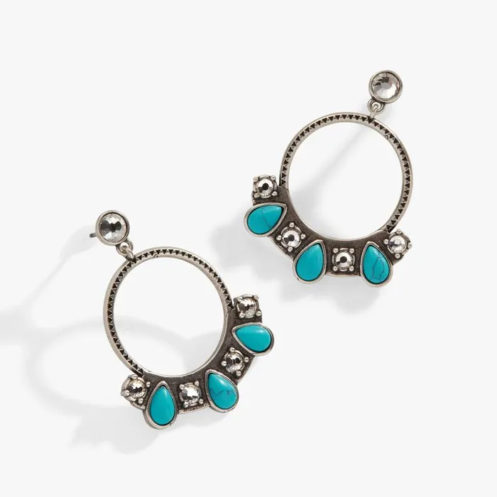 Earrings Women Alex And Ani Turquoise And Crystal Hoop Earrings Silver