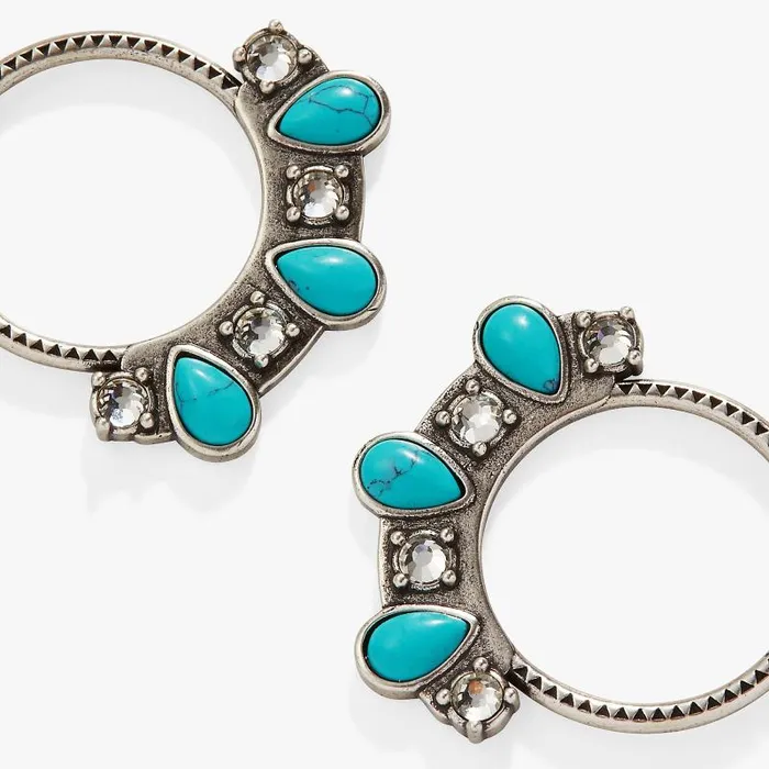 Earrings Women Alex And Ani Turquoise And Crystal Hoop Earrings Silver
