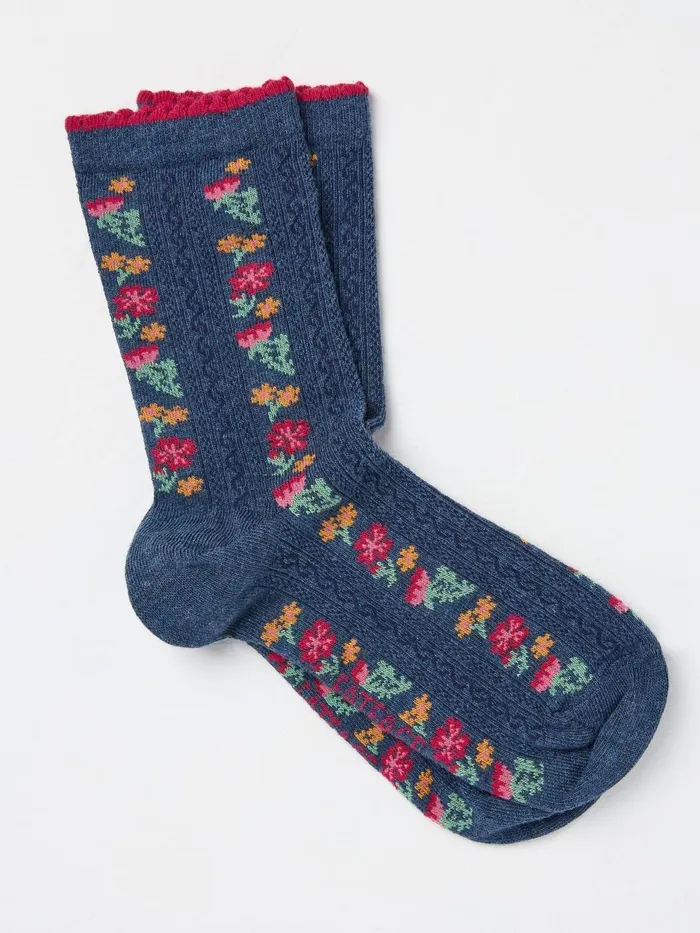 Fat Face 3 For 2 Socks Blue Floral Socks 1 Pack Size 47 8211 Women