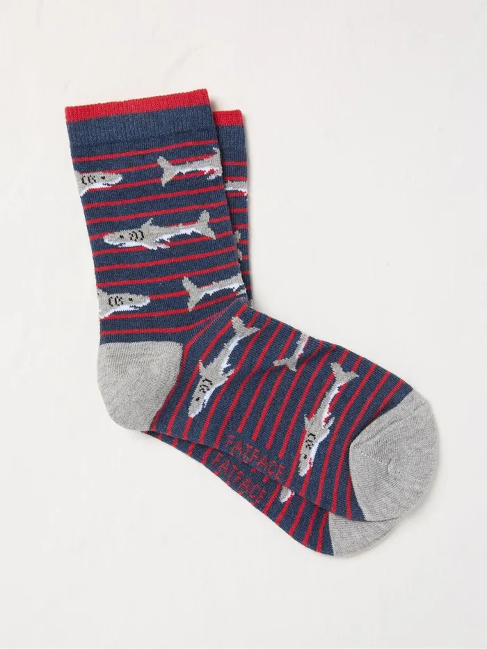 Fat Face 3 For 2 Socks Navy Blue Shark Socks 1 Pack 8211 Kids