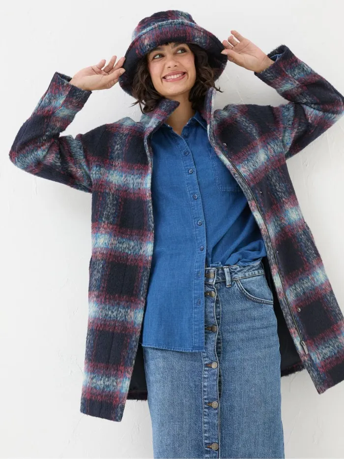 Fat Face Coats and Jackets Freya Blue Wool Blend Check Coat 8211 Women