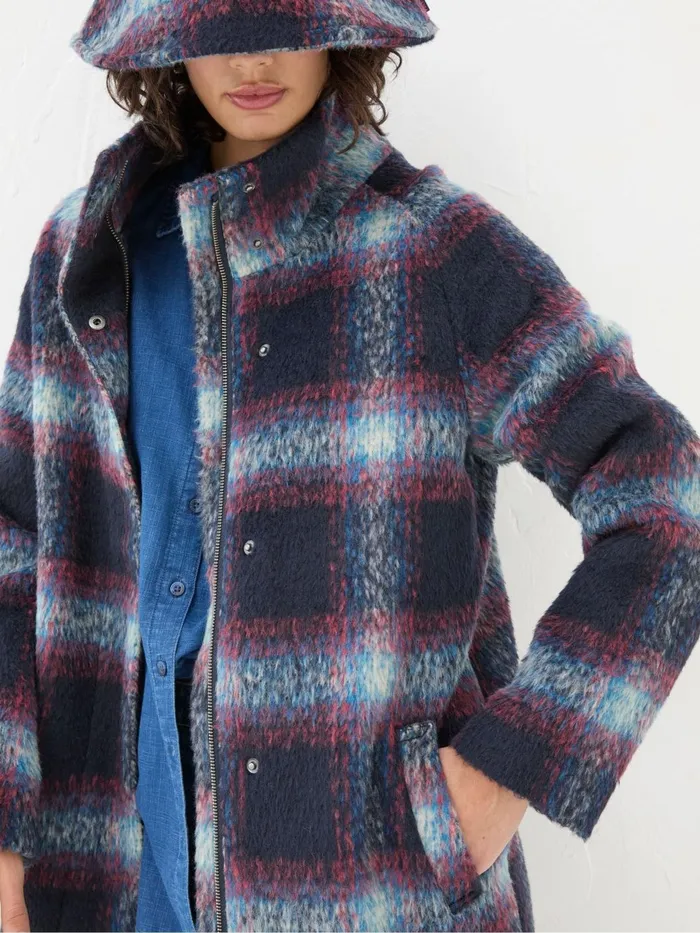 Fat Face Coats and Jackets Freya Blue Wool Blend Check Coat 8211 Women