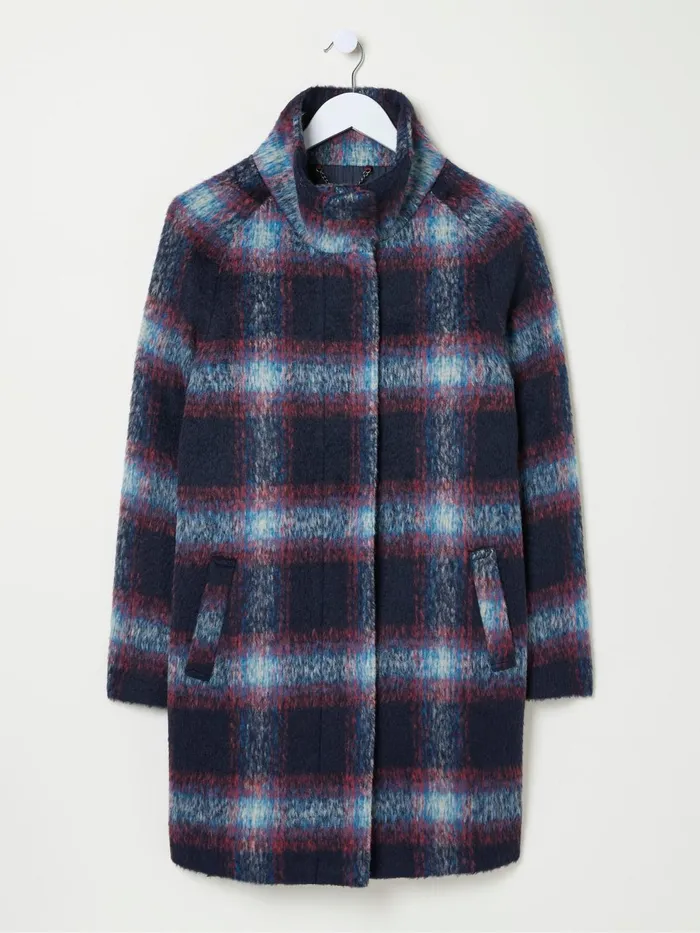 Fat Face Coats and Jackets Freya Blue Wool Blend Check Coat 8211 Women
