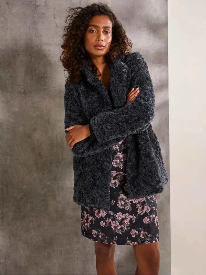 Fat Face Coats and Jackets Maggie Blue Short Teddy Coat 8211 Women