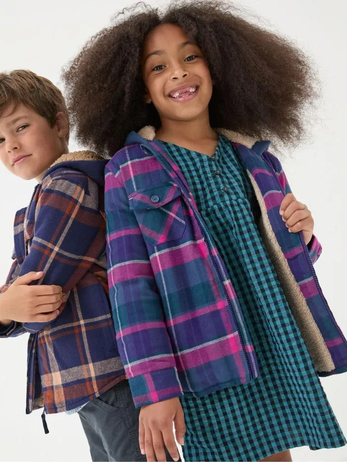 Fat Face Coats and Jackets Purple Check Shacket 8211 Kids