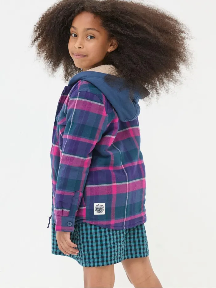 Fat Face Coats and Jackets Purple Check Shacket 8211 Kids