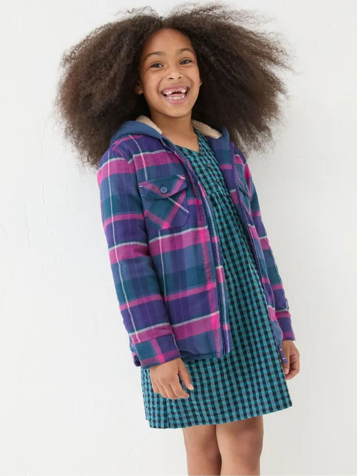 Fat Face Coats and Jackets Purple Check Shacket 8211 Kids