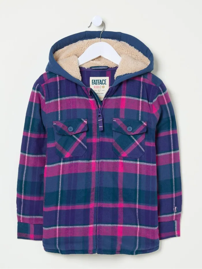 Fat Face Coats and Jackets Purple Check Shacket 8211 Kids
