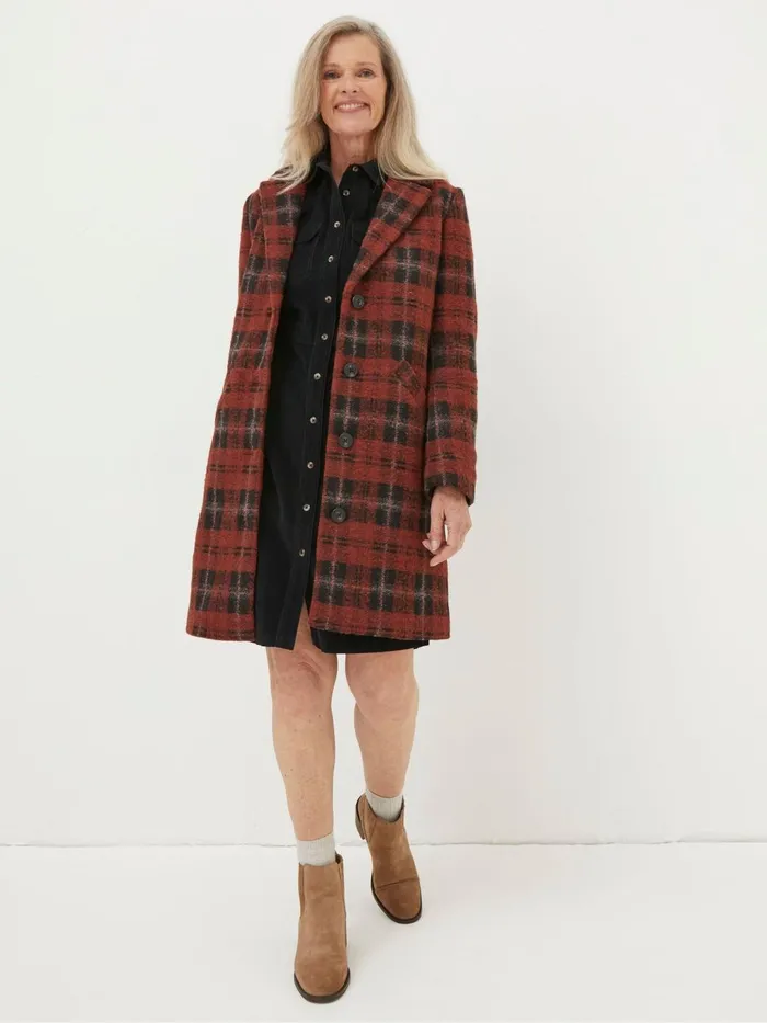 Fat Face Coats and Jackets Red Tanya Wool Blend Check Coat 8211 Women