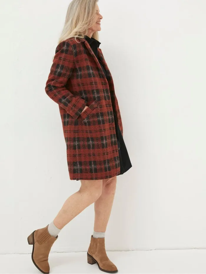 Fat Face Coats and Jackets Red Tanya Wool Blend Check Coat 8211 Women