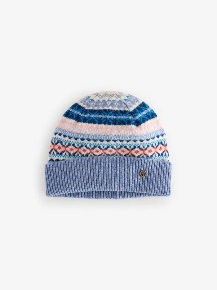 Fat Face Hats Blue Lambswool Fairisle Beanie Hat 8211 Women