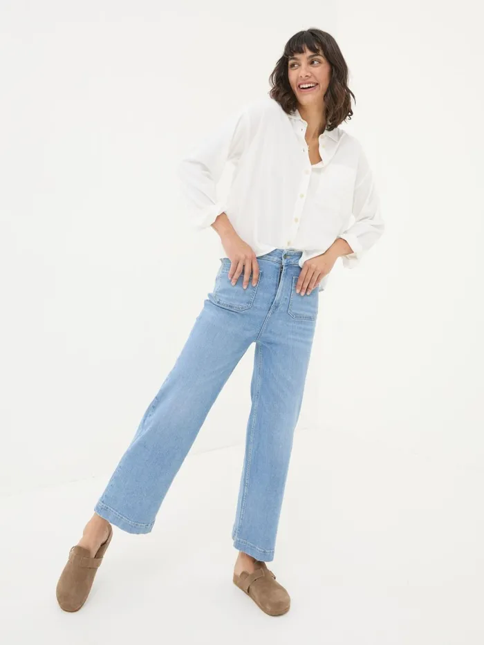 Fat Face Jeans Keswick Light Vintage Blue Wide Leg Crop Jeans 8211 Women