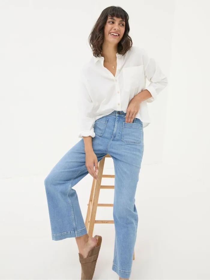 Fat Face Jeans Keswick Light Vintage Blue Wide Leg Crop Jeans 8211 Women