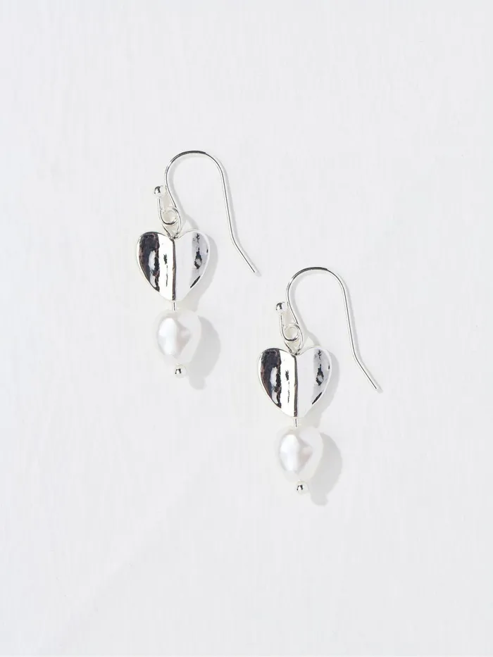 Fat Face Jewellery Silver Tone Heart Pearl Earrings 8211 Women