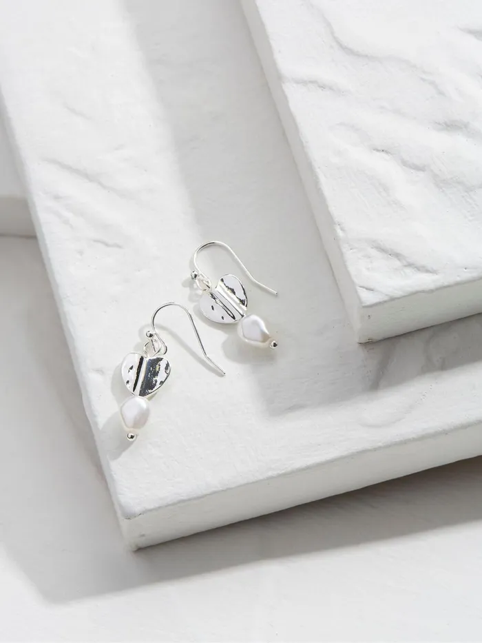 Fat Face Jewellery Silver Tone Heart Pearl Earrings 8211 Women