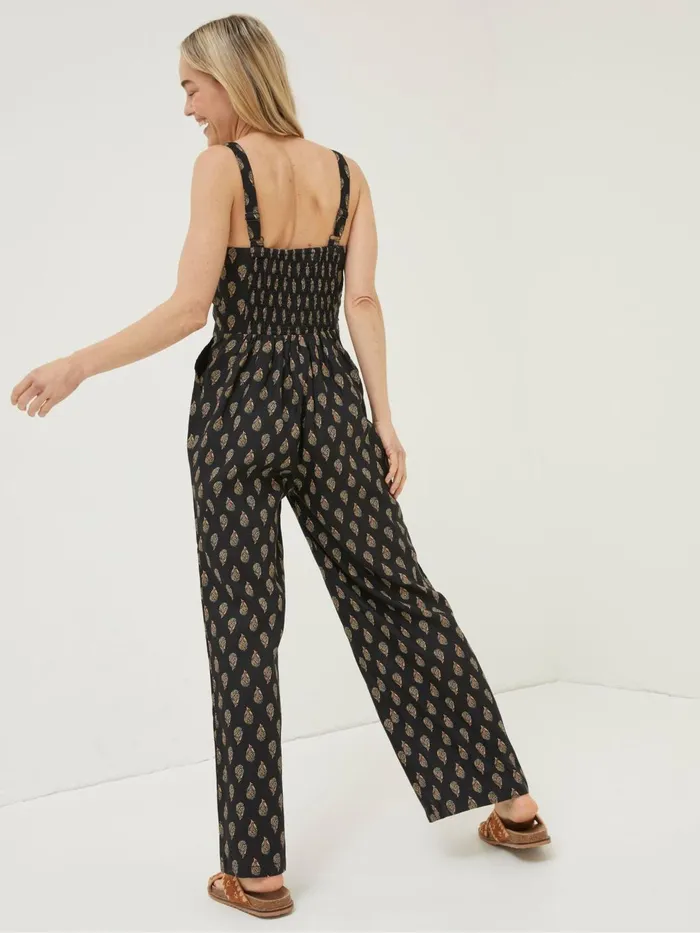 Fat Face Jumpsuits and Playsuits Black Linen Vic Woodblock Jumpsuit 8211 Women