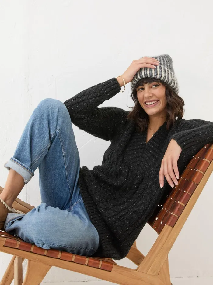 Fat Face Knitwear Black Alicia VNeck Tunic 8211 Women
