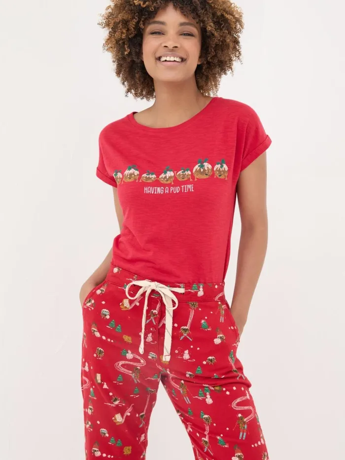 Fat Face Pyjamas and Nightwear Red Christmas Pudding Graphic TShirt 8211 Women Fat Face Pyjamas and Nightwear Red Christmas Pudding Graphic TShirt 8211 Women