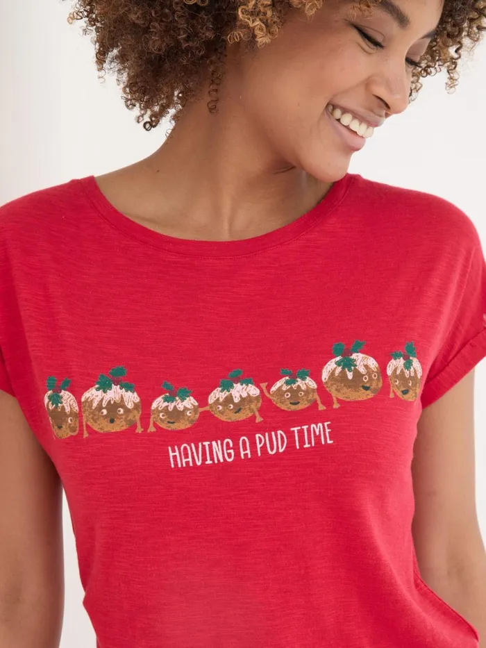 Fat Face Pyjamas and Nightwear Red Christmas Pudding Graphic TShirt 8211 Women