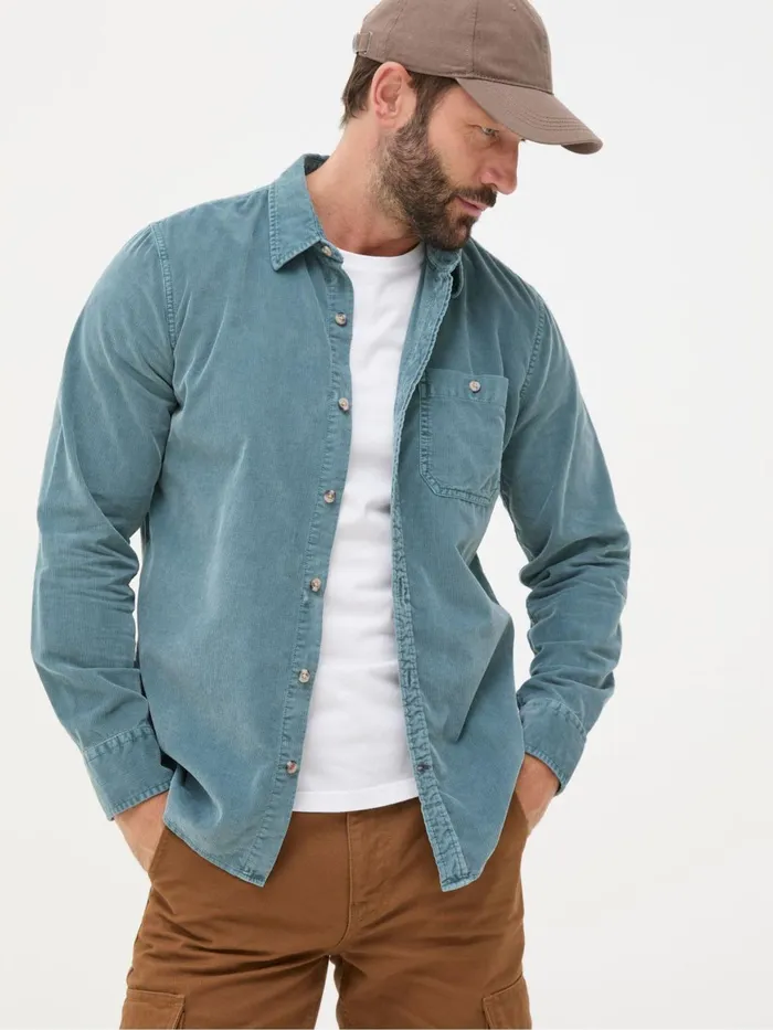 Fat Face Shirts Green Long Sleeve Cord Shirt 8211 Men