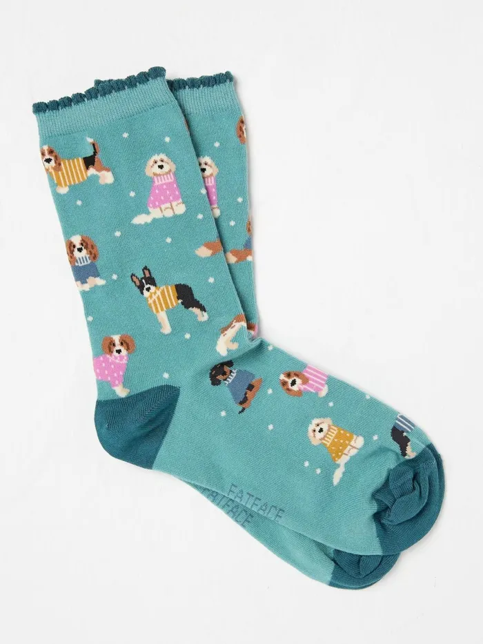 Fat Face Socks and Tights Green Dog In Lights Socks 1 Pack 8211 Women