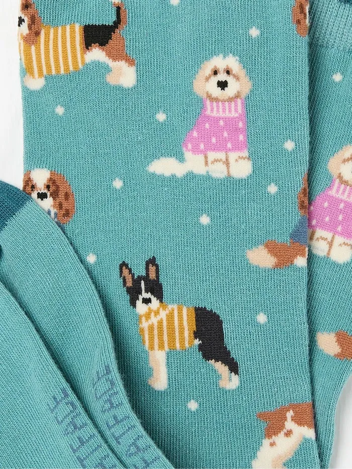 Fat Face Socks and Tights Green Dog In Lights Socks 1 Pack 8211 Women