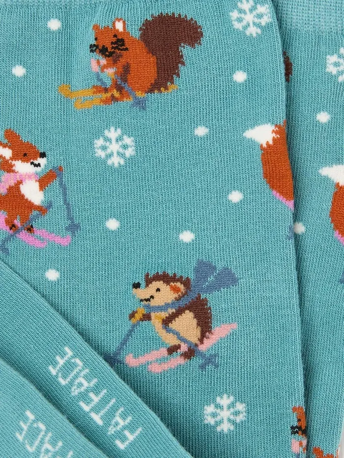 Fat Face Socks and Tights Green Skiing Animal Print Socks 8211 Women