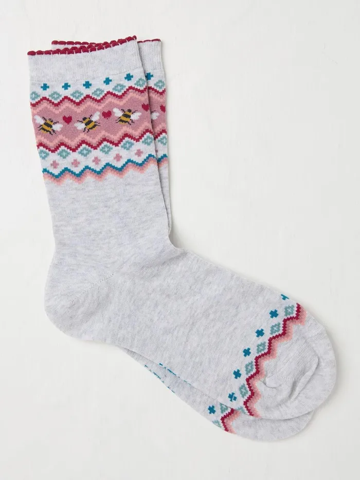 Fat Face Socks and Tights Grey Bee Fairisle Pattern Socks 8211 Women