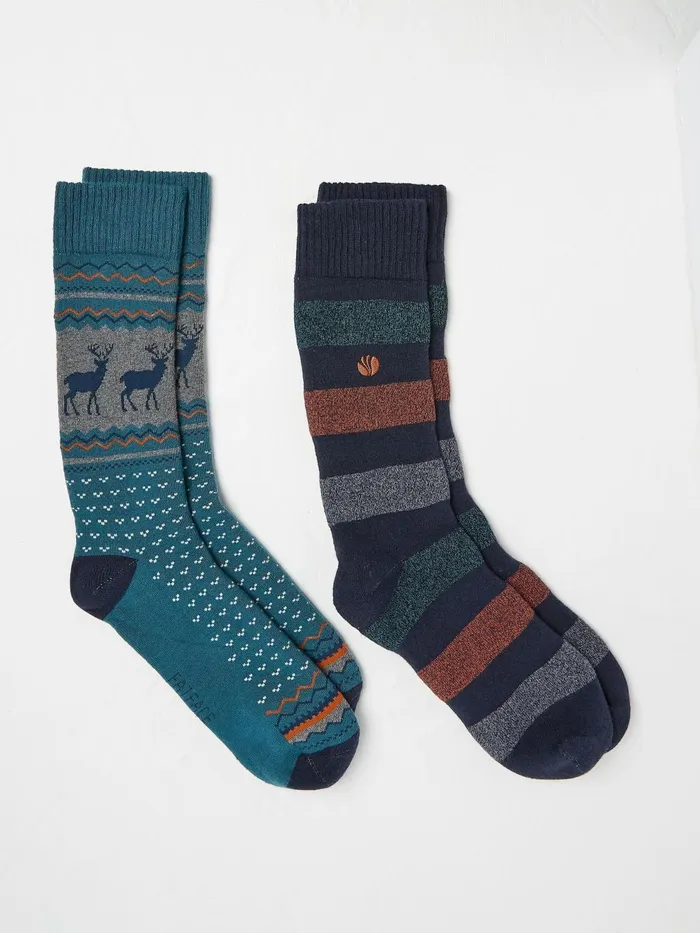 Fat Face Socks Blue Teal Stag Thermal Socks 2 Pack 8211 Men
