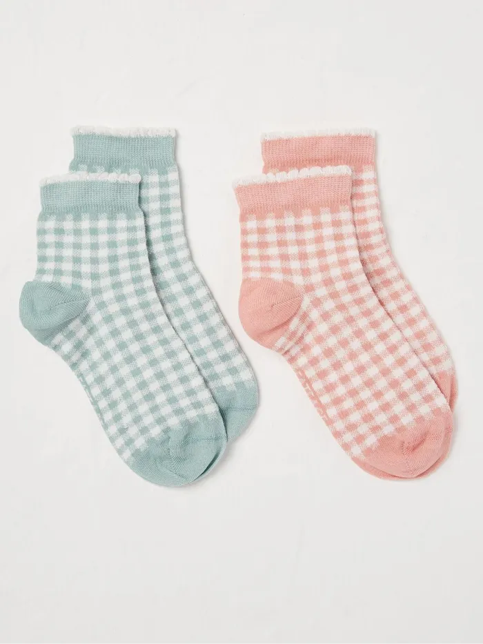 Fat Face Socks Pink Gingham Ankle Socks 2 Pack 8211 Kids