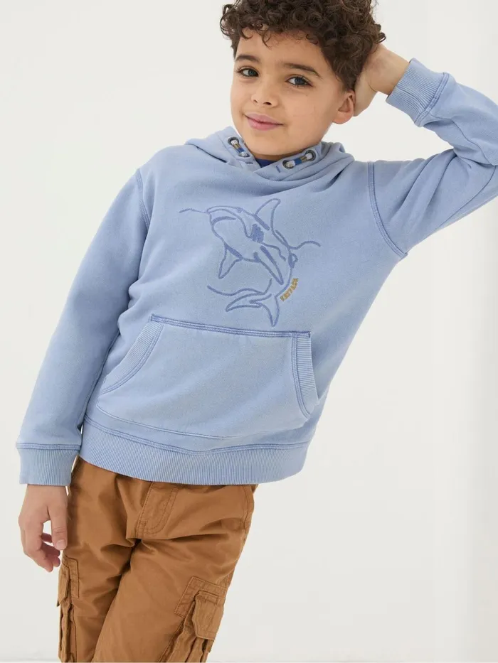 Fat Face Sweatshirts and Hoodies Blue Shark Graphic Popover Hoodie 8211 Kids