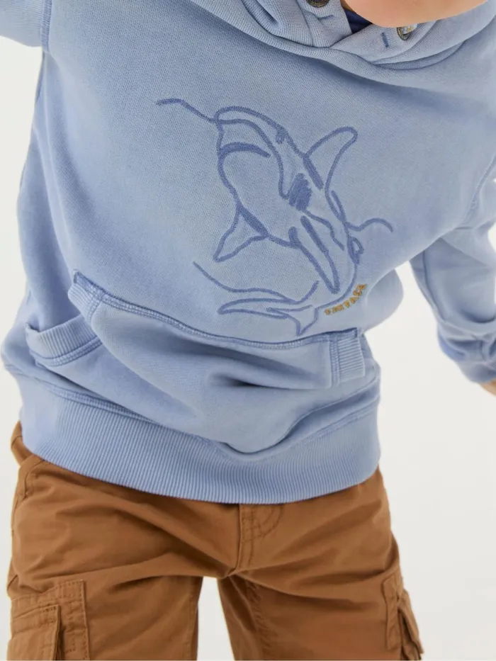 Fat Face Sweatshirts and Hoodies Blue Shark Graphic Popover Hoodie 8211 Kids