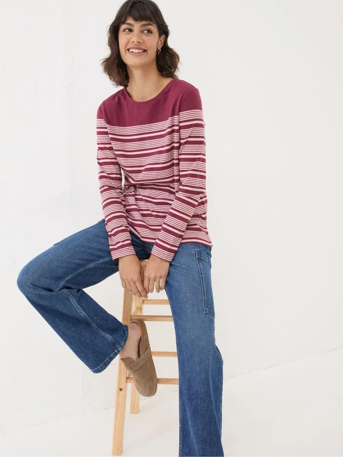 Fat Face Tops and TShirts Bex Red Stripe Button Back Top 8211 Women