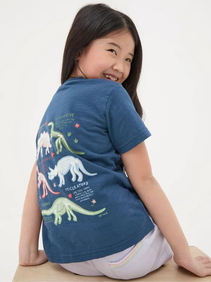 Fat Face Tops and TShirts Blue Dinosaur Graphic TShirt 8211 Kids