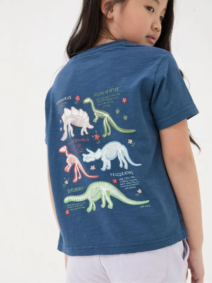 Fat Face Tops and TShirts Blue Dinosaur Graphic TShirt 8211 Kids