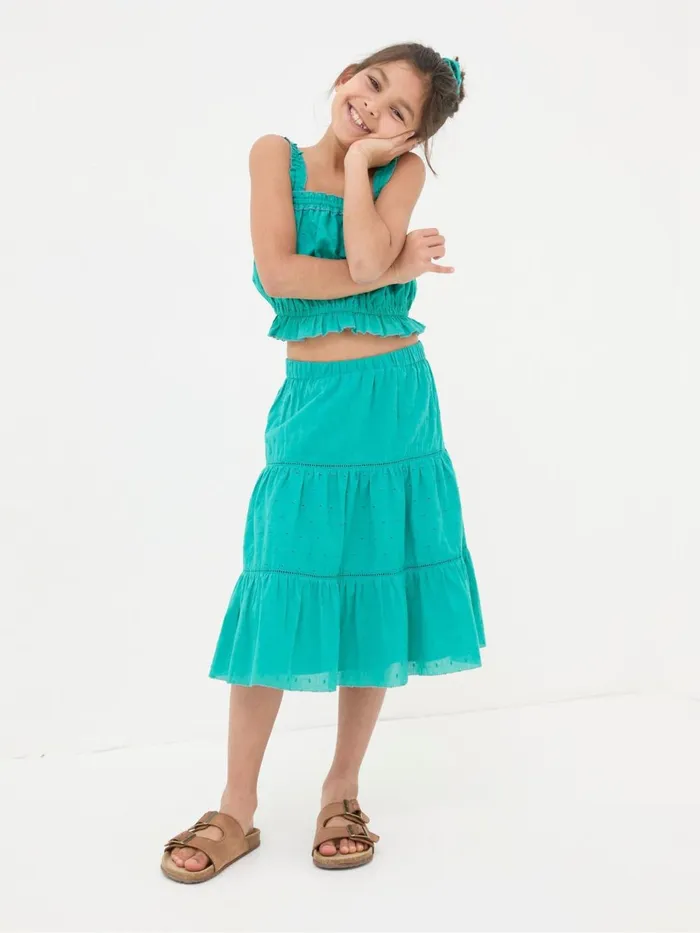 Fat Face Tops and TShirts Broderie Green Skirt and Top Set 8211 Kids