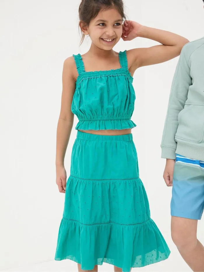 Fat Face Tops and TShirts Broderie Green Skirt and Top Set 8211 Kids