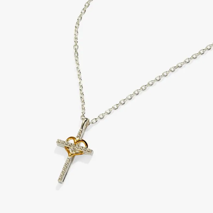 Fine Jewelry Women Alex And Ani Cross And Heart Necklace Sterling Silver Two Tone Precious