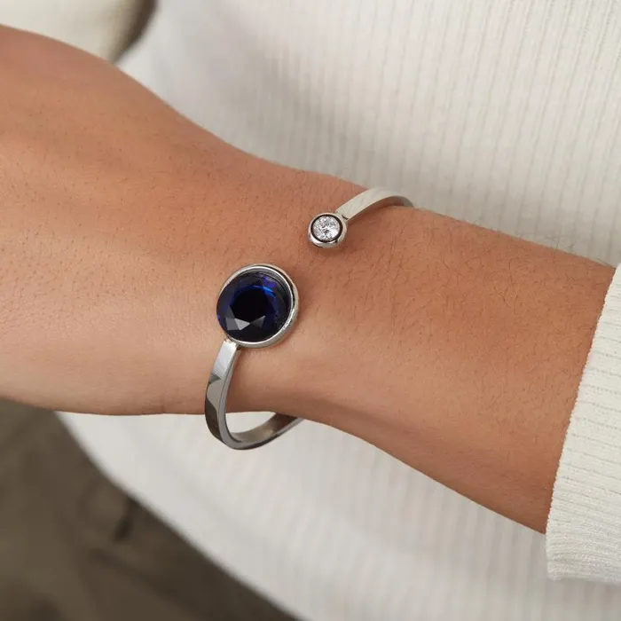 Fine Jewelry Women Alex And Ani Sapphire Crystal Hinge Cuff Stainless Steel Silver
