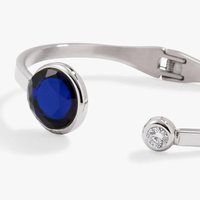 Fine Jewelry Women Alex And Ani Sapphire Crystal Hinge Cuff Stainless Steel Silver