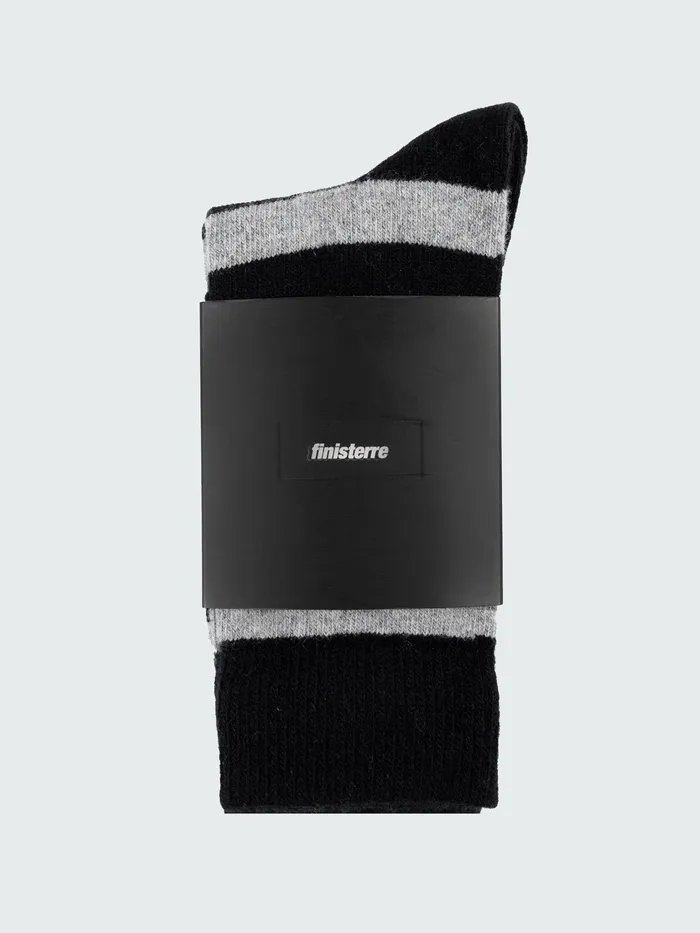 Finisterre Socks MenWomen Classic Wool Striped Sock Blackgrey